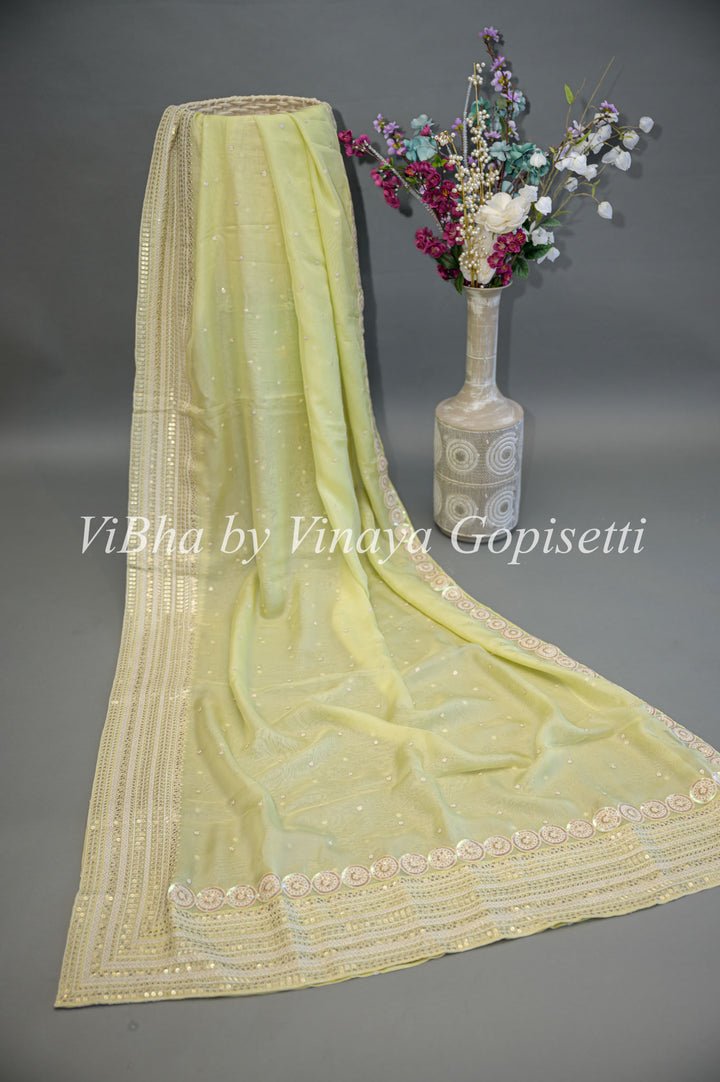 Pastel Green Soft Organza Embroidered Saree And Blouse