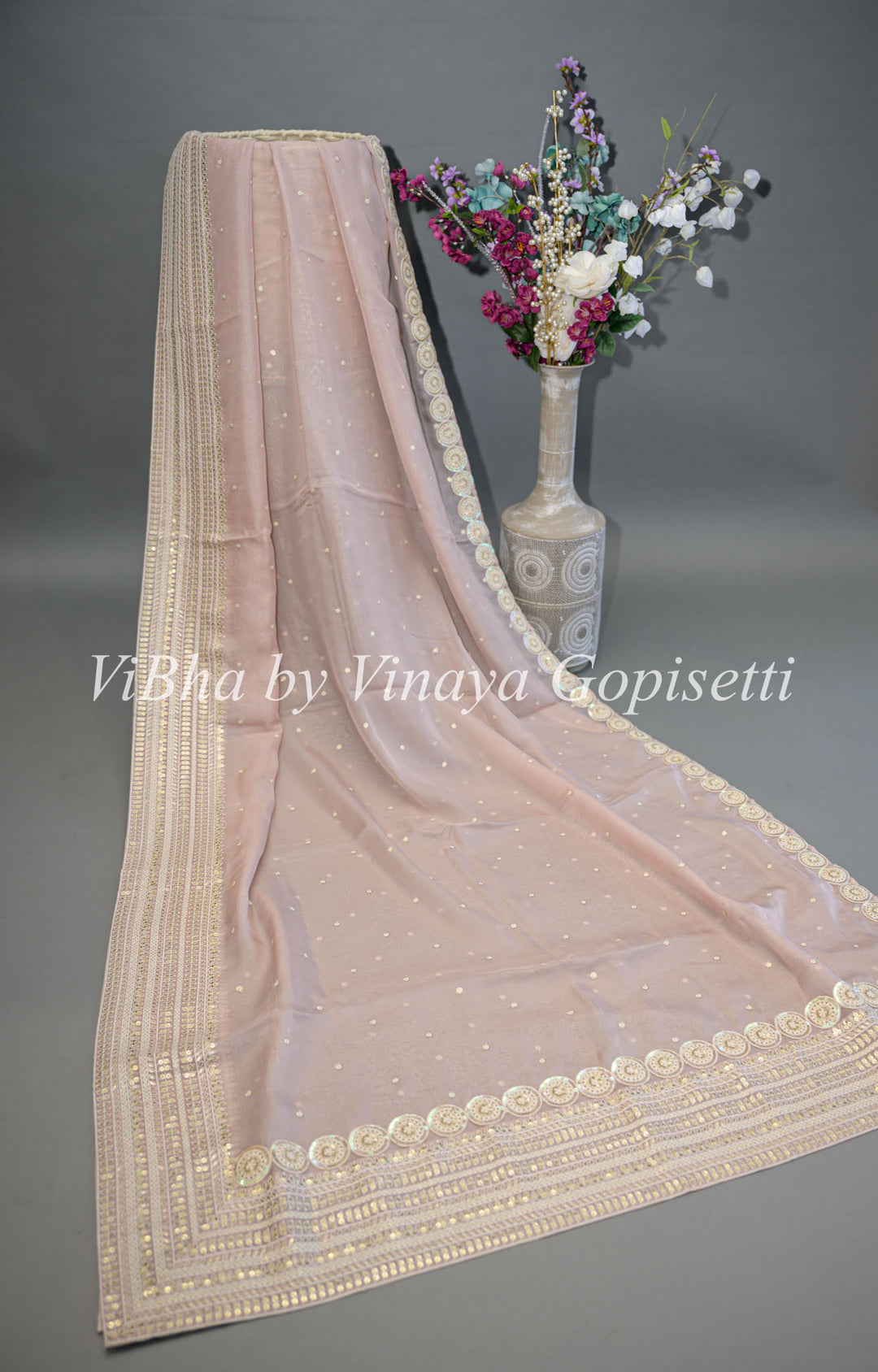 Pastel Mauve Soft Organza Embroidered Saree And Blouse