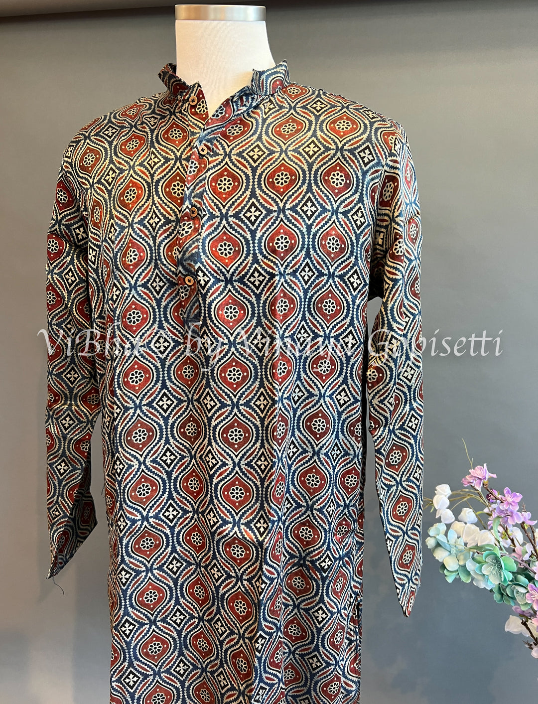 Indigo Gaji Silk Ajrakh Kurta