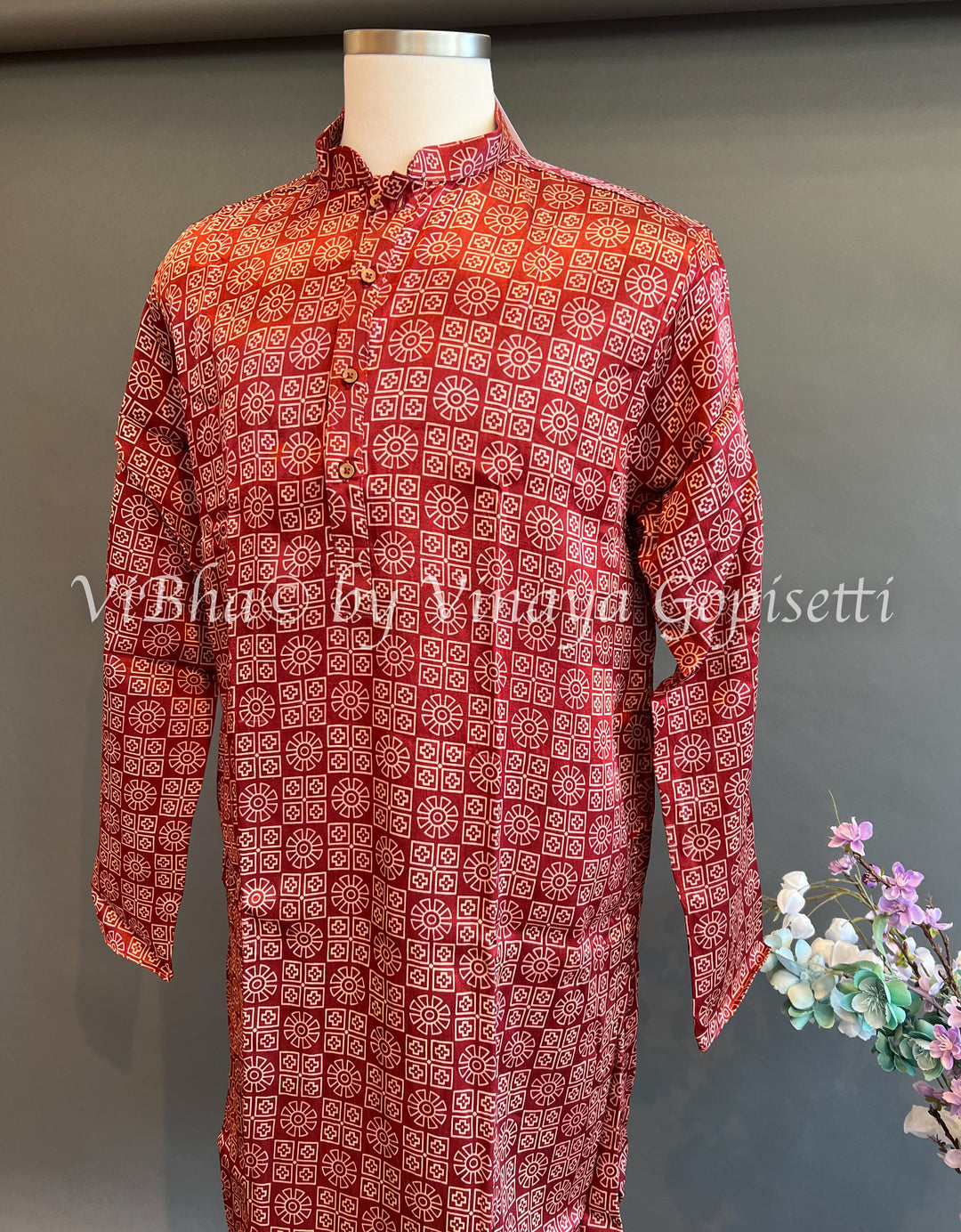 Red Gaji Silk Kurta