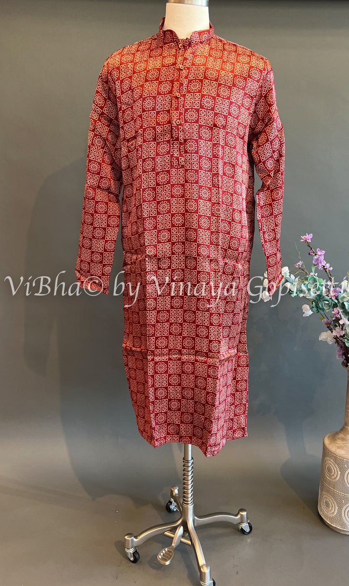 Red Gaji Silk Kurta