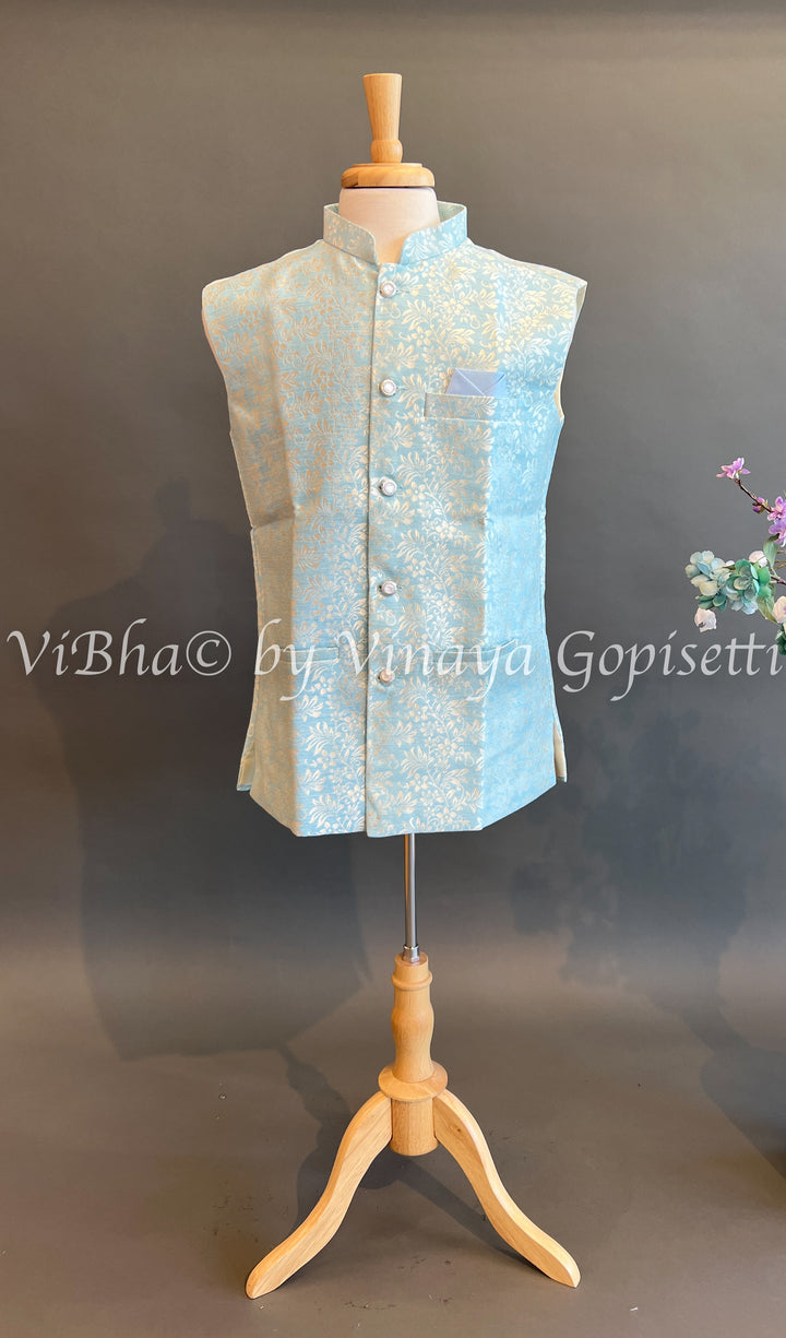 Light Sky Blue Benares Brocade Vest