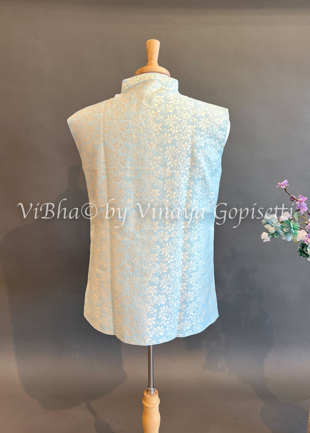 Light Sky Blue Benares Brocade Vest