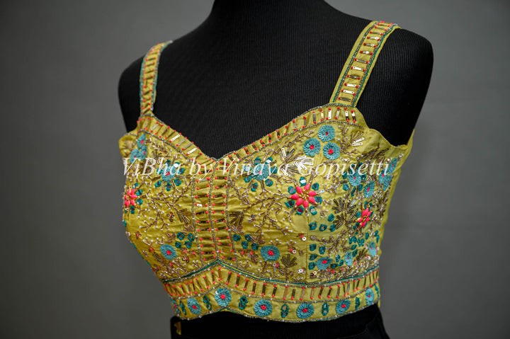 Yellow Palazzo With Embroidered Sleeveless Blouse And Detachable Jacket