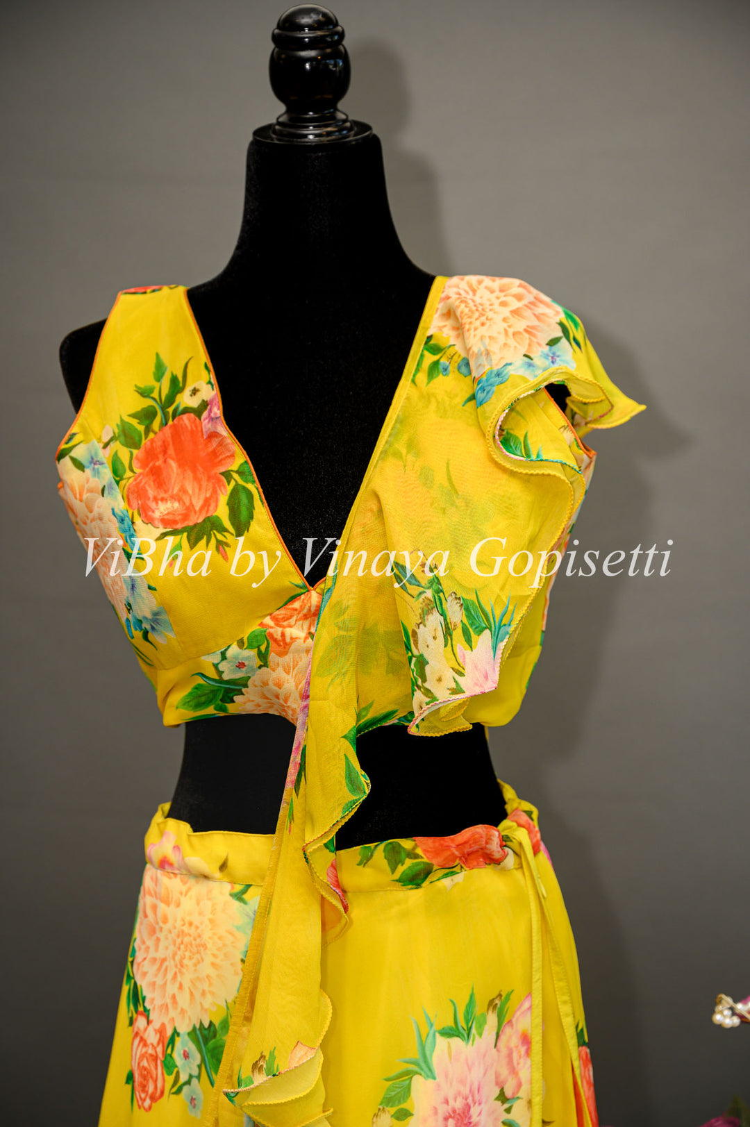 Yellow Floral Lehenga With Ruffled Dupatta