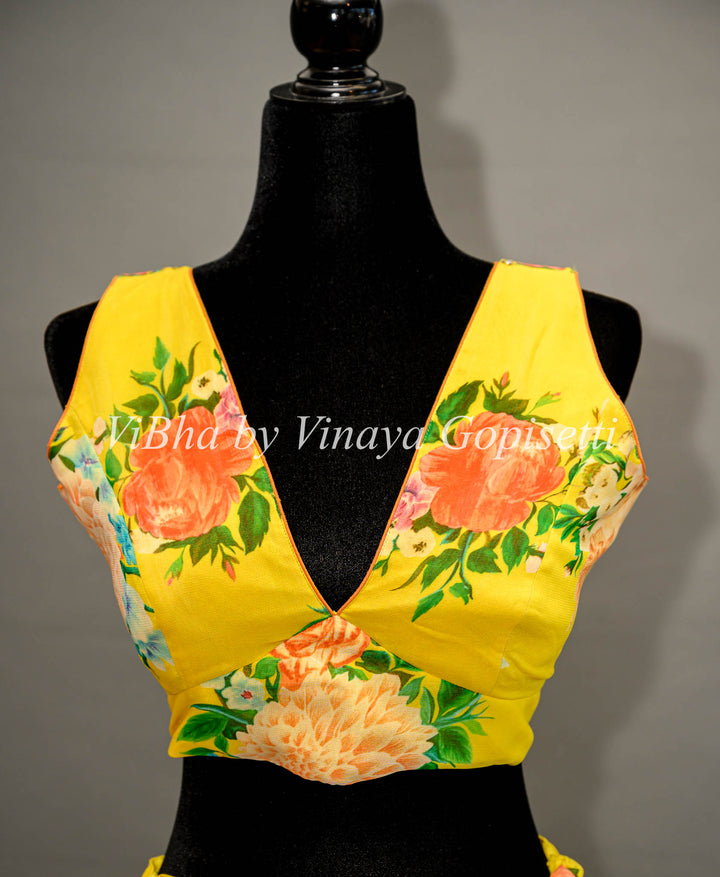 Yellow Floral Lehenga With Ruffled Dupatta