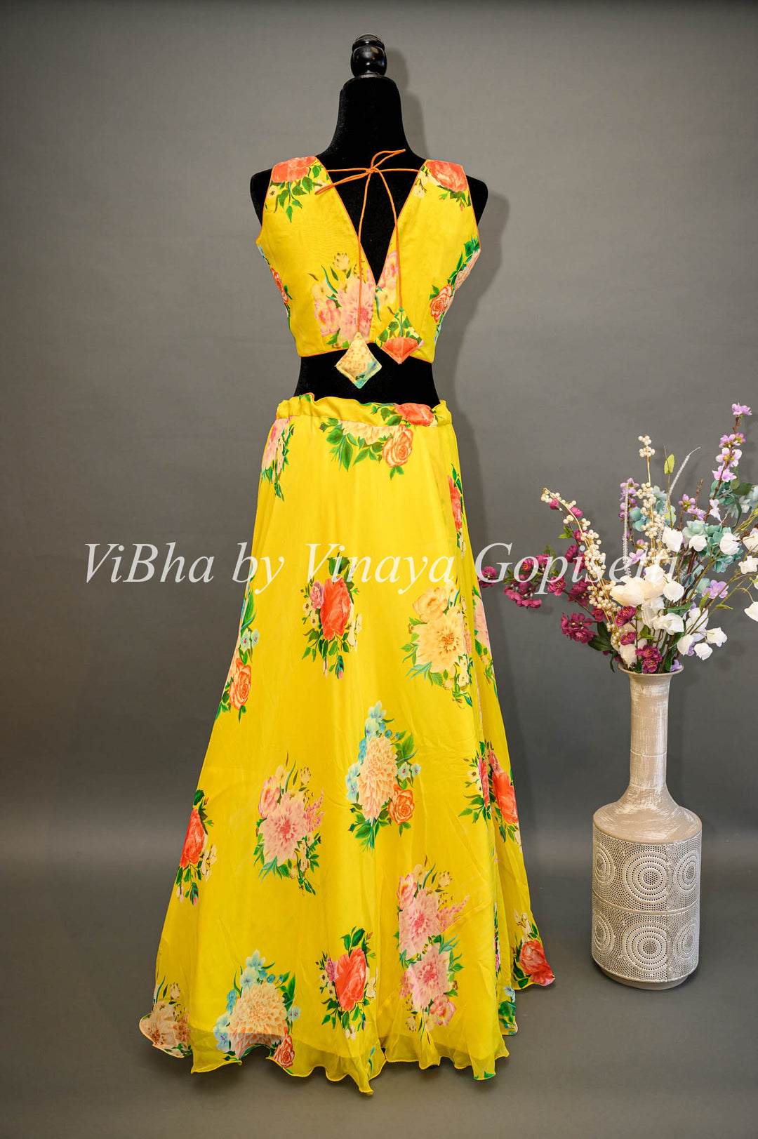 Yellow Floral Lehenga With Ruffled Dupatta