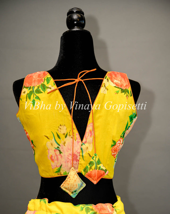 Yellow Floral Lehenga With Ruffled Dupatta