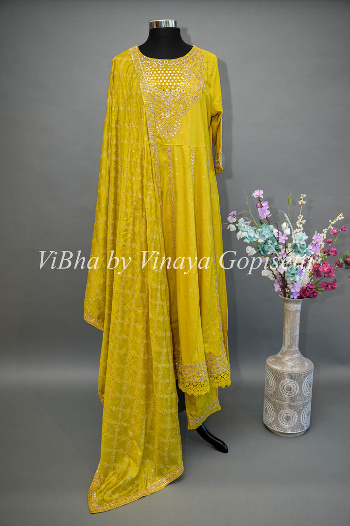 Honeysuckle Yellow Embroidered Salwar Suit.