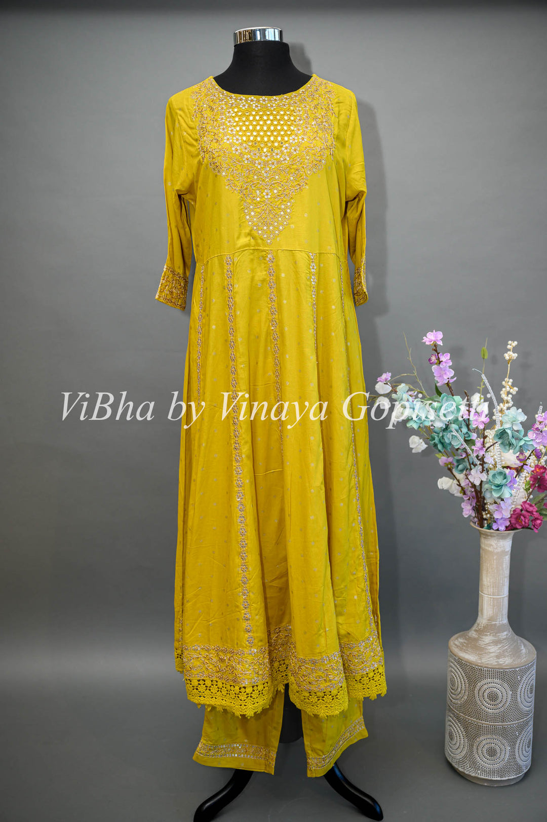 Honeysuckle Yellow Embroidered Salwar Suit.