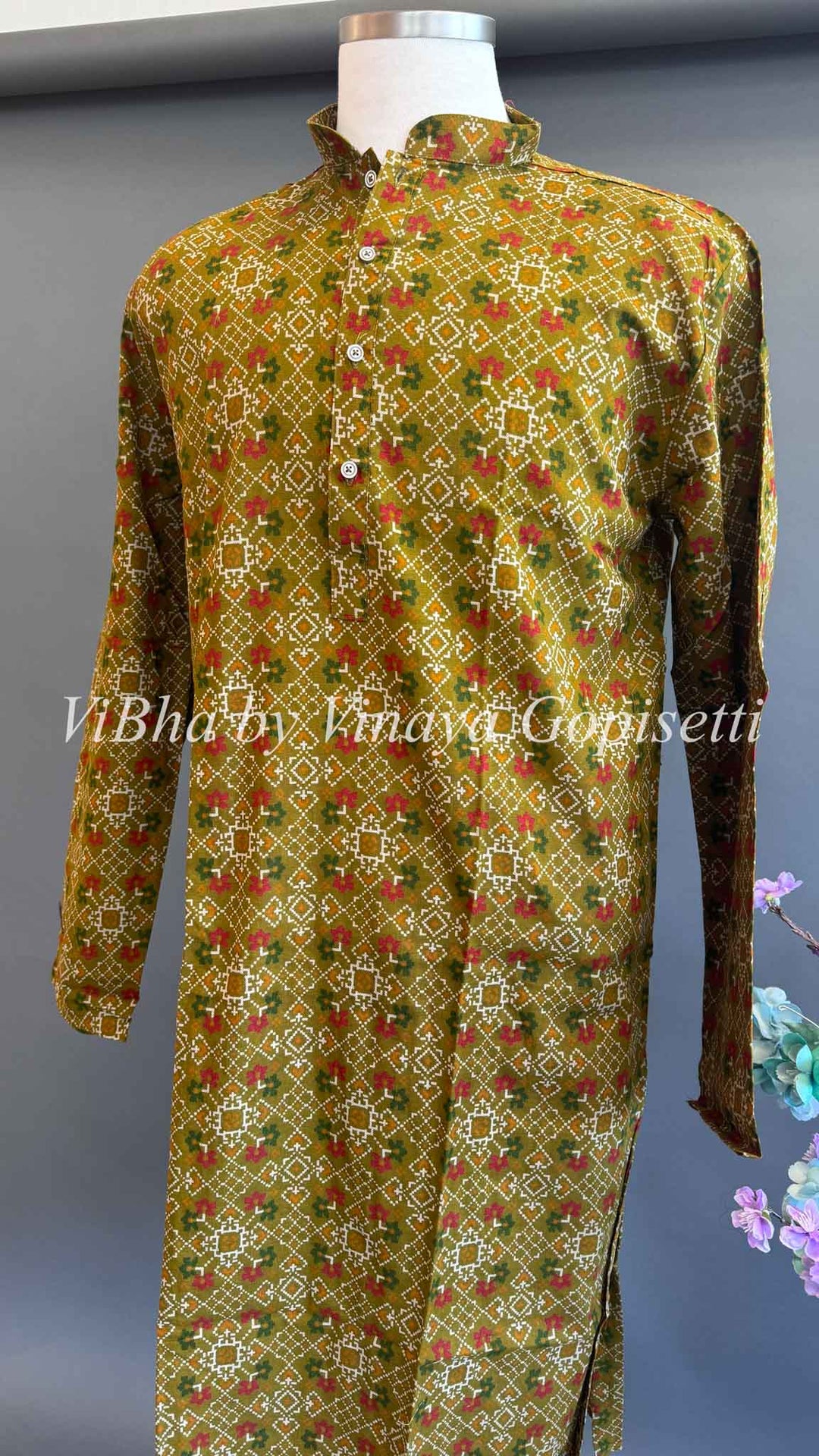 Mehendi Green Patola Handloom Cotton Kurta