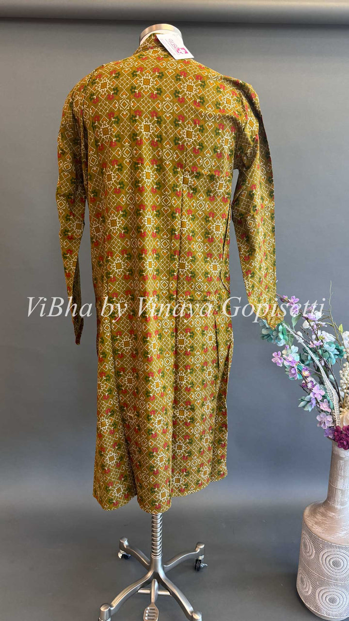 Mehendi Green Patola Handloom Cotton Kurta