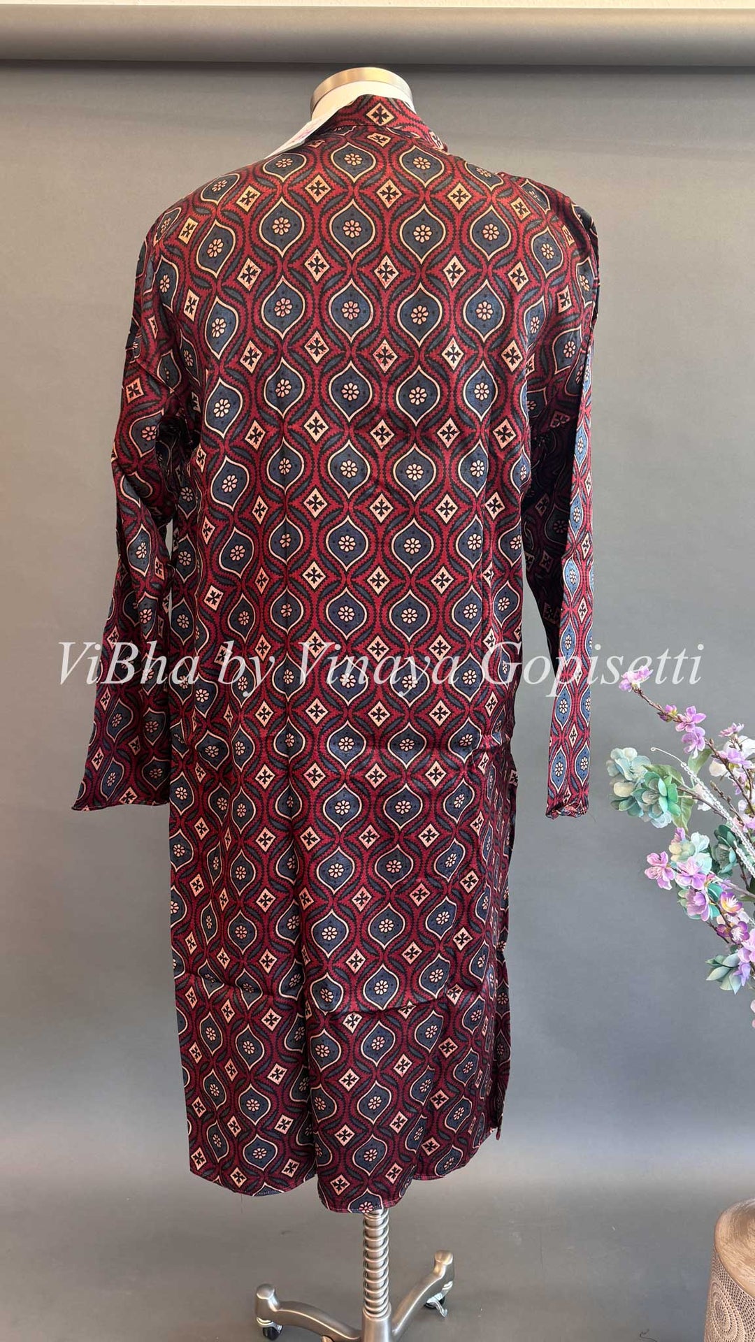 Maroon Gaji Silk Ajrakh Kurta