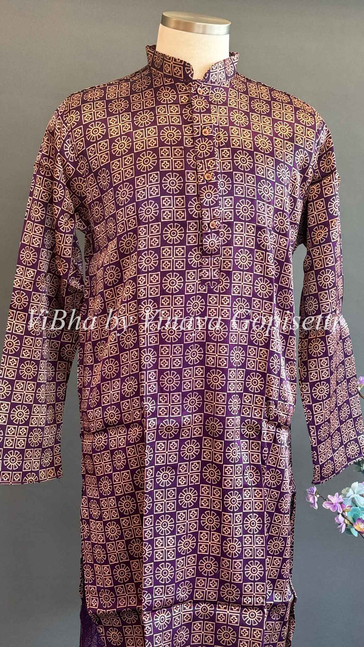 Purple Gaji Silk Ajrakh Kurta