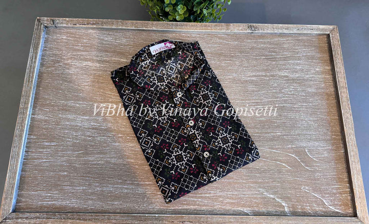 Black Patola Handloom Cotton Kurta