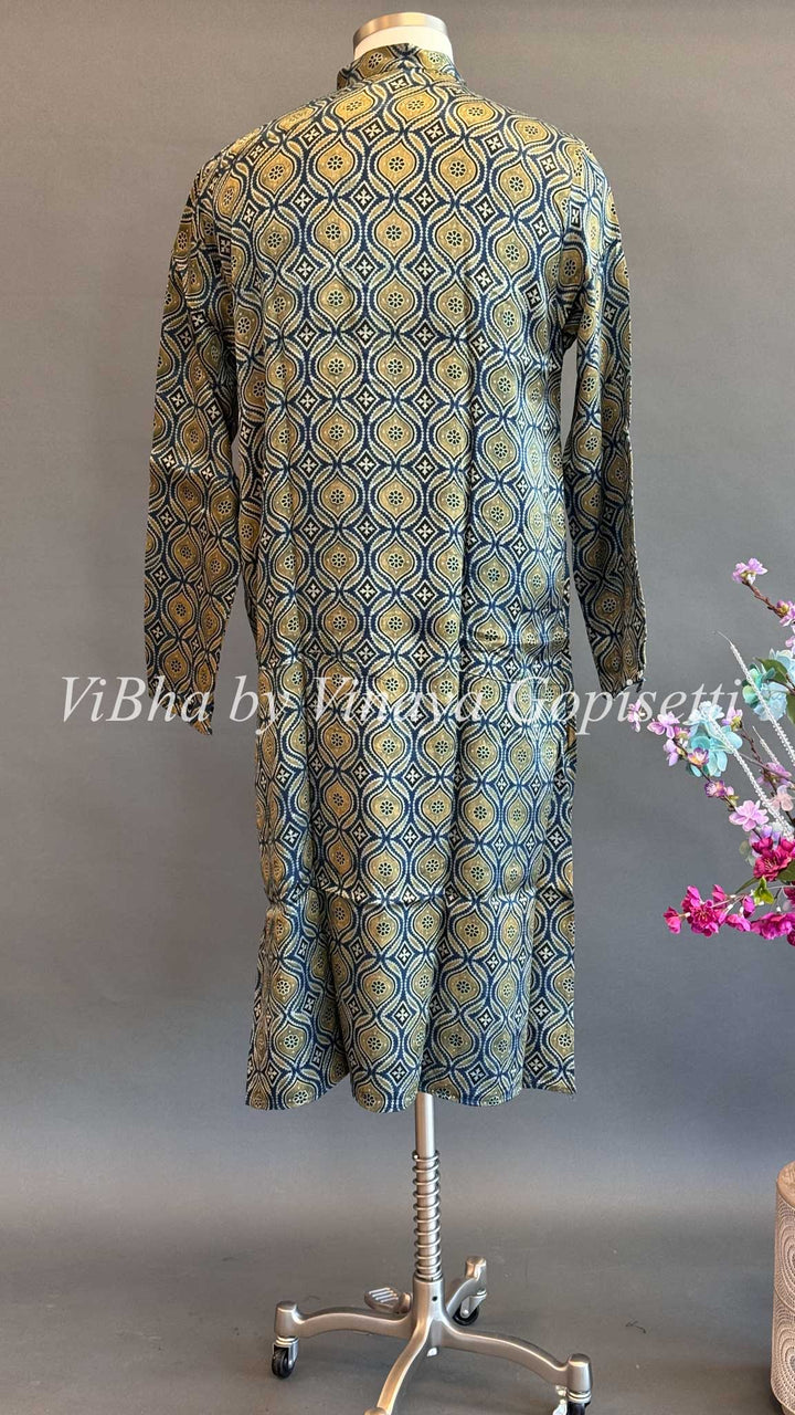 Indigo Gaji Silk Ajrakh Kurta