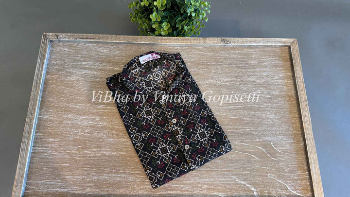 Black Patola Handloom Cotton Kurta