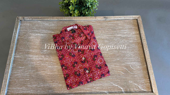 Red Patola Handloom Cotton Kurta