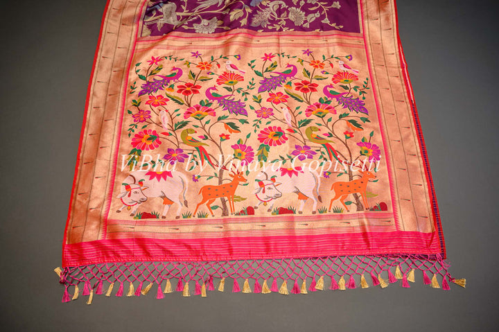 Purple Banarasi Paithani Silk saree with Pichwai Work