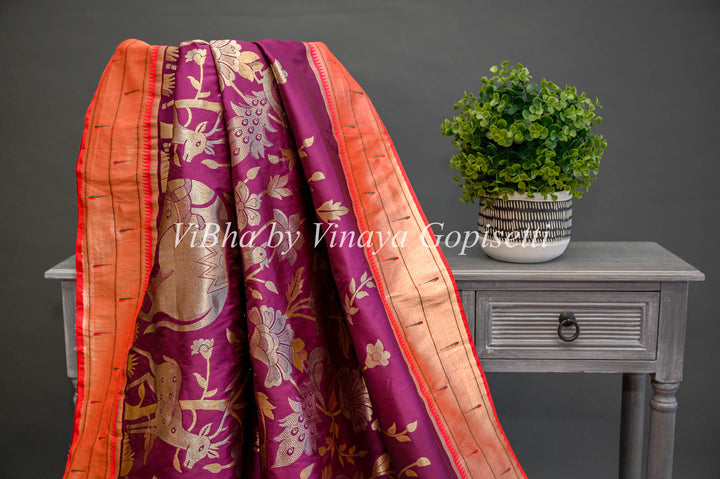 Purple Banarasi Paithani Silk saree with Pichwai Work