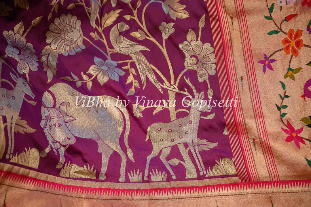 Purple Banarasi Paithani Silk saree with Pichwai Work