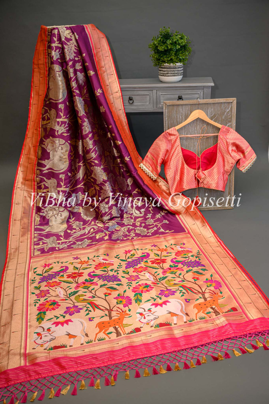 Purple Banarasi Paithani Silk saree with Pichwai Work