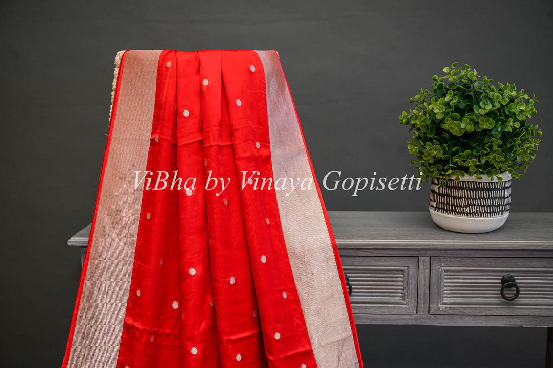 Red Banarasi Silk Saree With Pichwai Pallu and Blouse