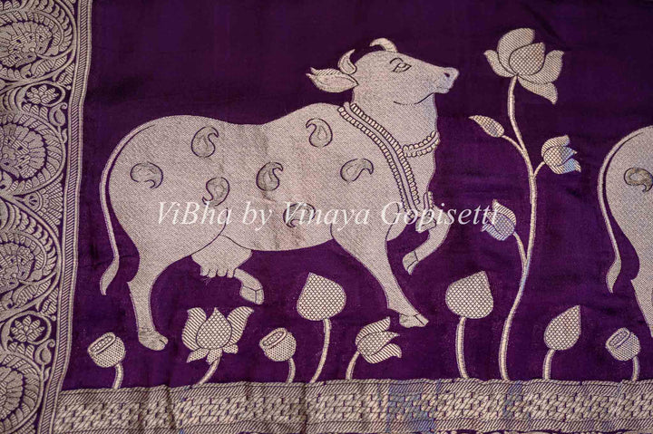 Purple Banarasi Silk Saree With Lines Zari And Pichwai Pallu With Blouse