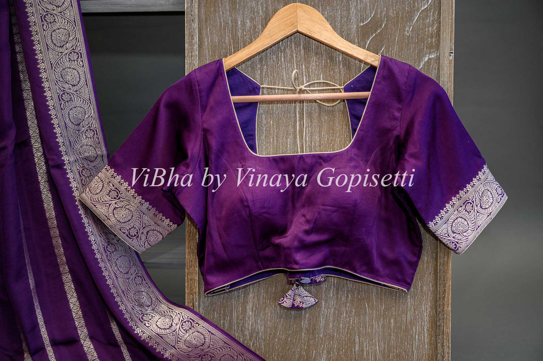 Purple Banarasi Silk Saree With Lines Zari And Pichwai Pallu With Blouse