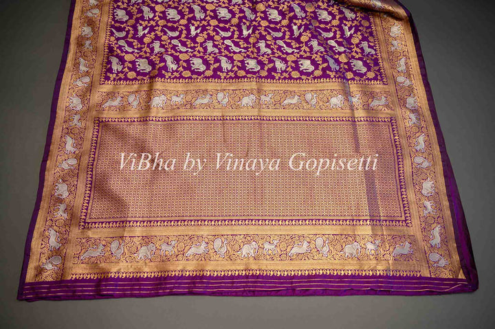 Purple Banarasi Katan Silk Saree And Blouse