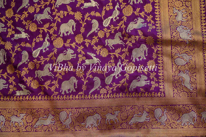 Purple Banarasi Katan Silk Saree And Blouse