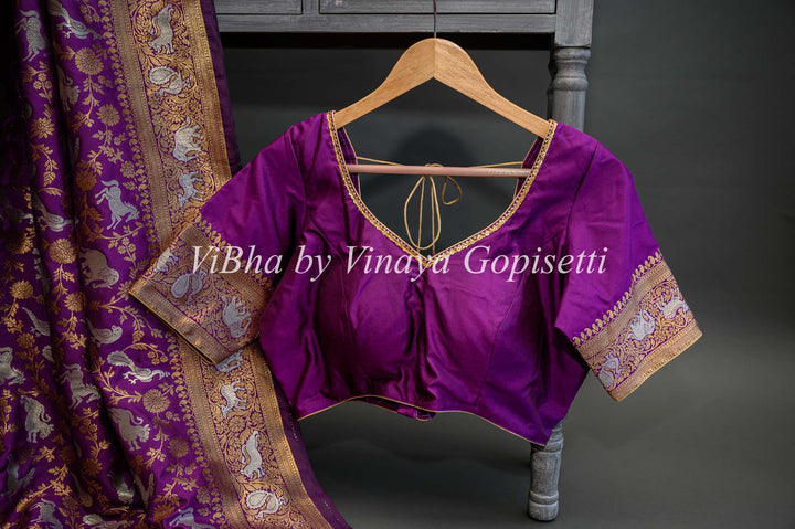 Purple Banarasi Katan Silk Saree And Blouse