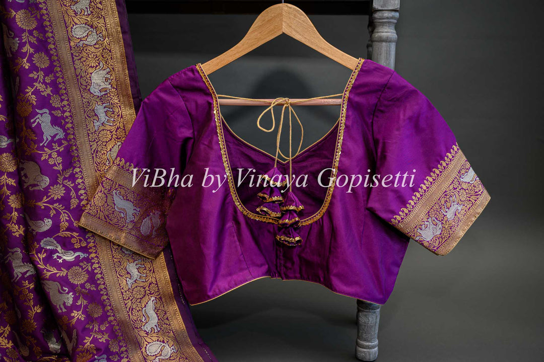 Purple Banarasi Katan Silk Saree And Blouse