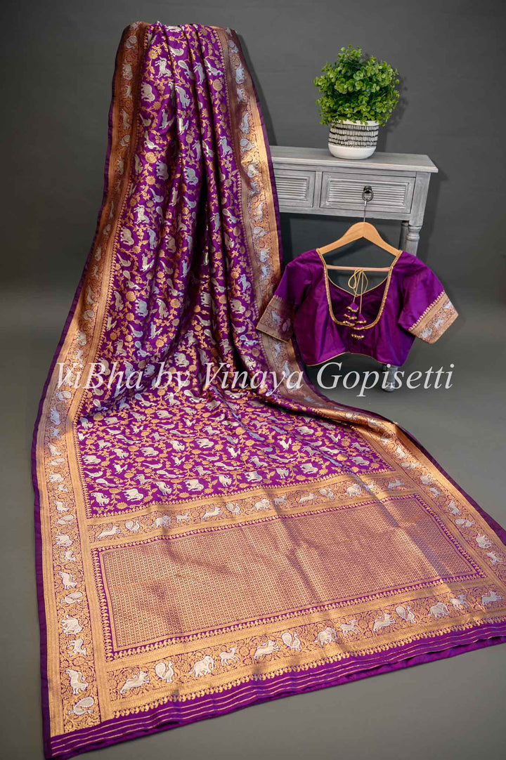 Purple Banarasi Katan Silk Saree And Blouse