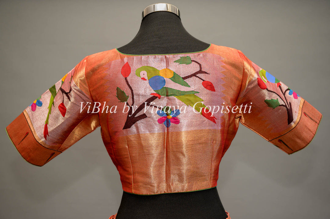 Orange Gold Paithani Silk Blouse