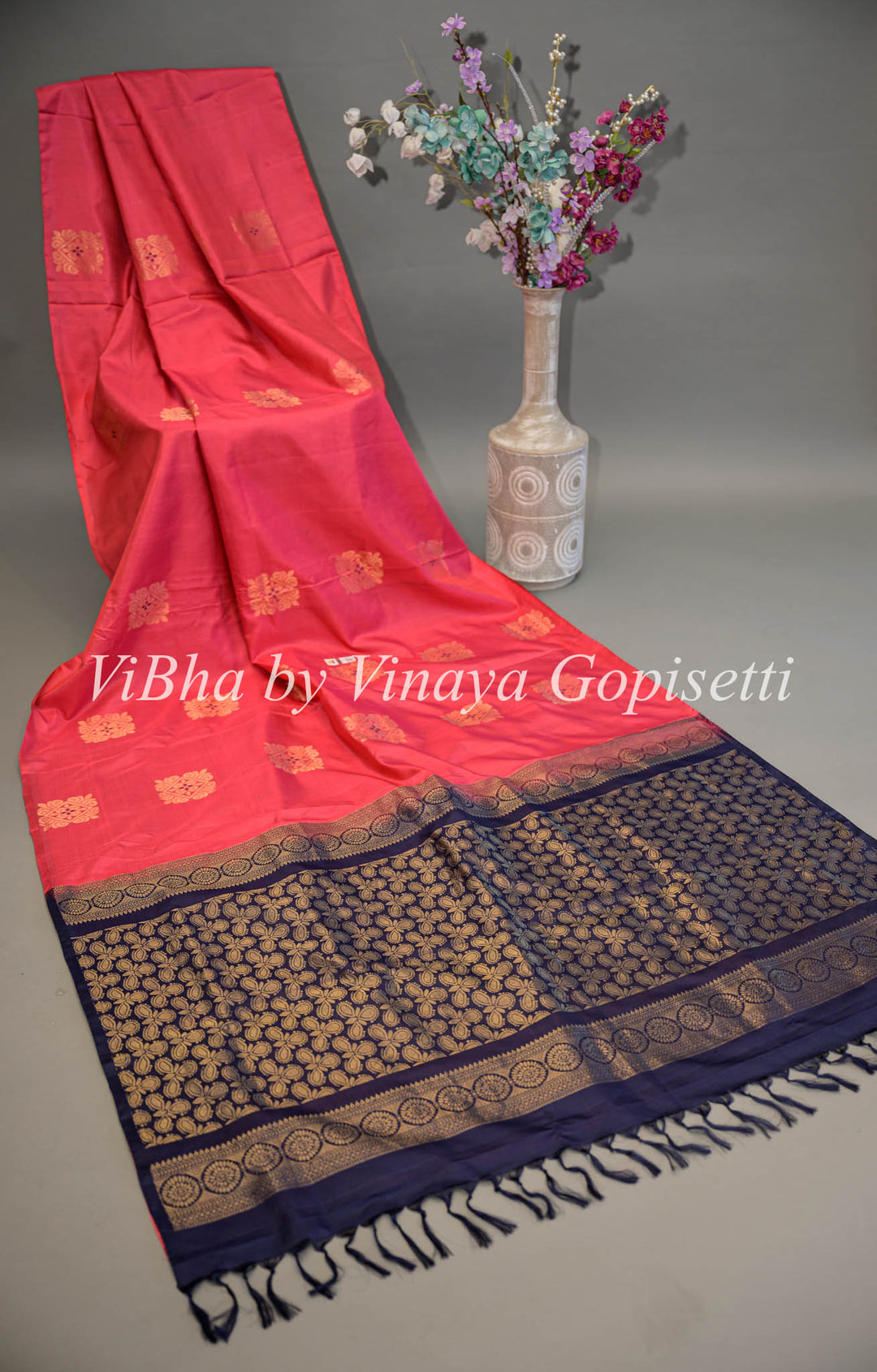 Dark Pink and Blue Kanchi Soft Silk Saree and Blouse