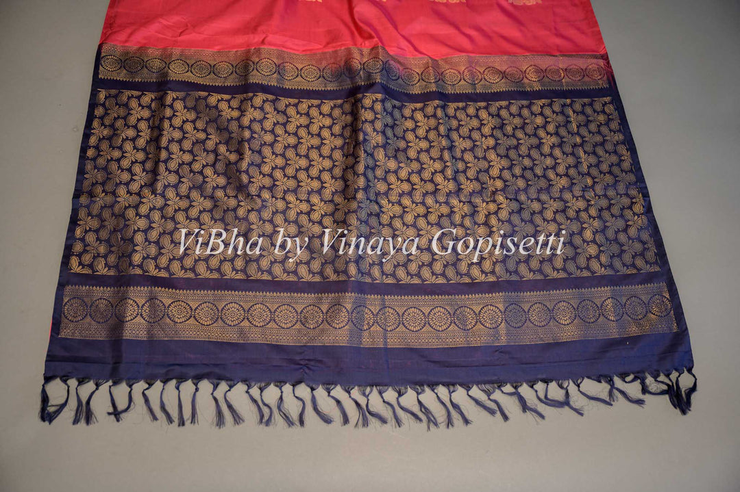 Dark Pink and Blue Kanchi Soft Silk Saree and Blouse