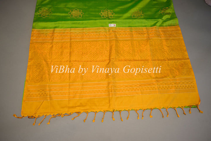 Lime Green and Mustard Yellow Kanchi Soft Silk Saree and Blouse