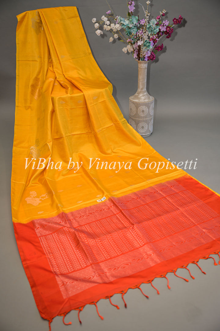 Yellow and Red Kanchi Soft Silk Saree and Blouse