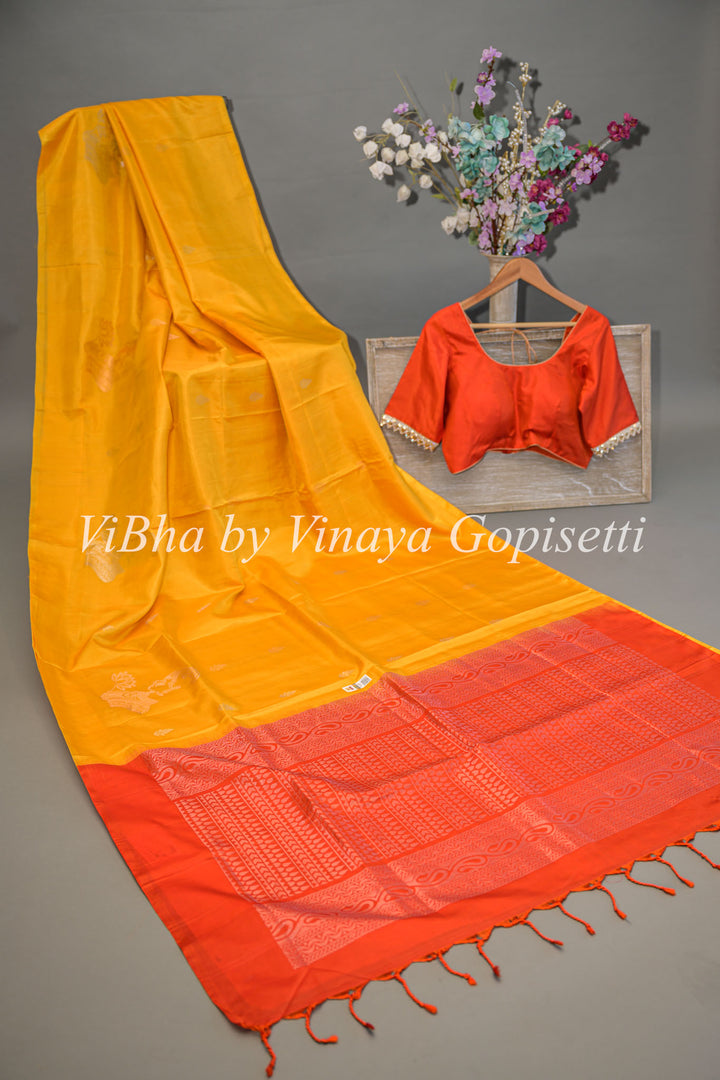 Yellow and Red Kanchi Soft Silk Saree and Blouse