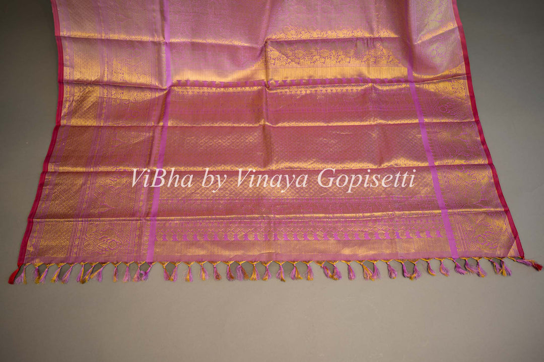 Pink All Over Zari Kanchi Silk Dupatta