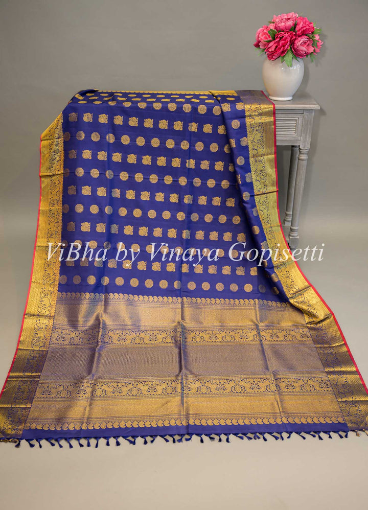 Royal Blue and Maroon Kanchi Silk Dupatta