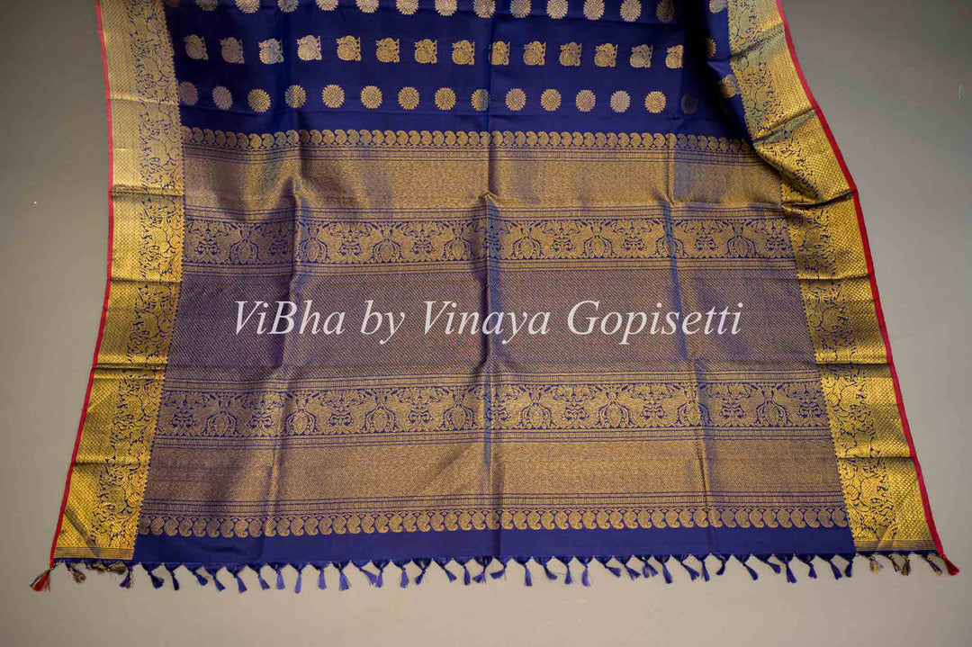 Royal Blue and Maroon Kanchi Silk Dupatta