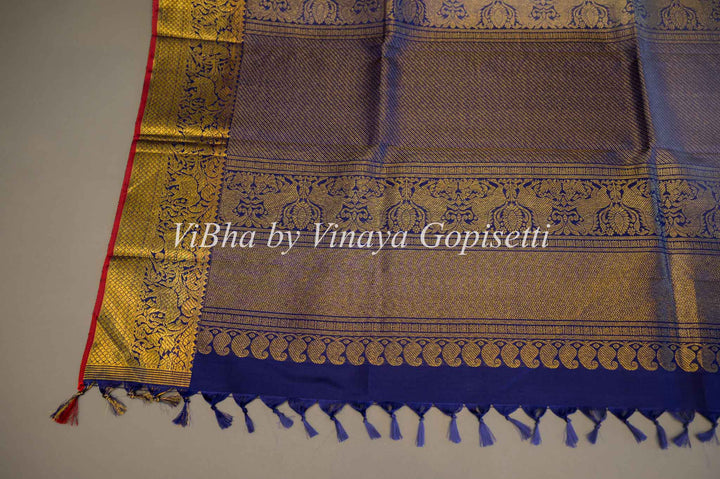 Royal Blue and Maroon Kanchi Silk Dupatta