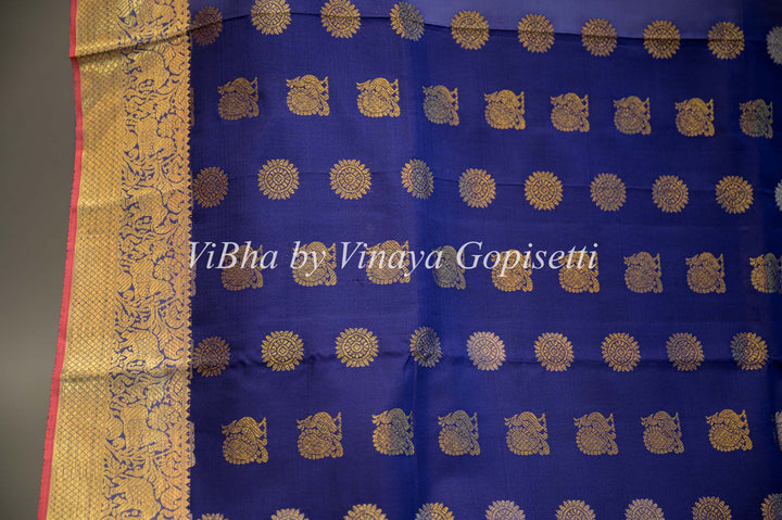 Royal Blue and Maroon Kanchi Silk Dupatta