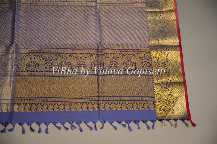 Royal Blue and Maroon Kanchi Silk Dupatta