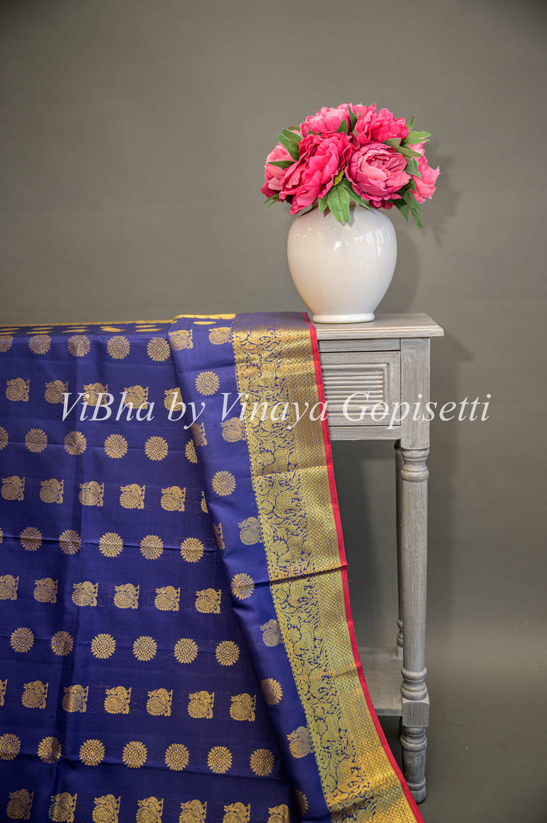 Royal Blue and Maroon Kanchi Silk Dupatta