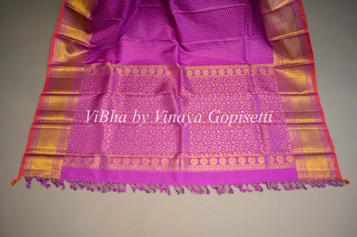 Magenta Kanchi Silk Dupatta With Small Buta And Pink Borders