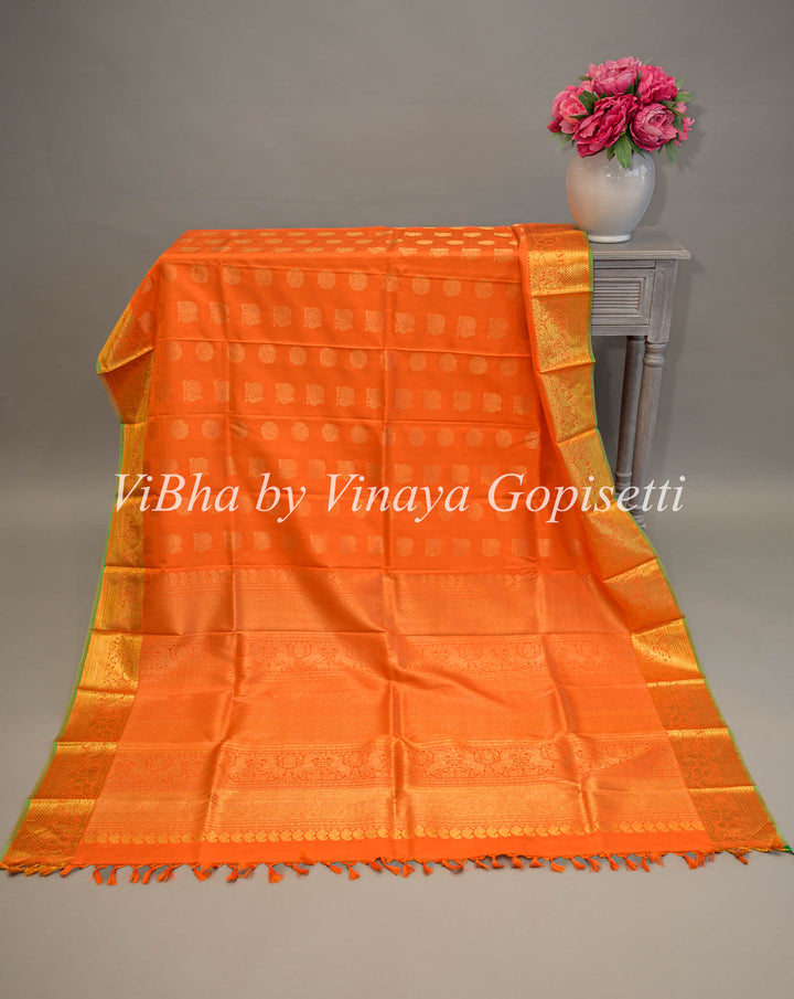 Orange Gold Zari Kanchi Silk Dupatta