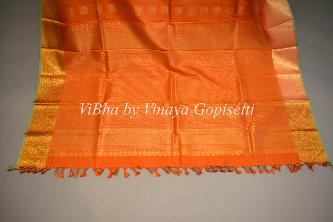 Orange Gold Zari Kanchi Silk Dupatta